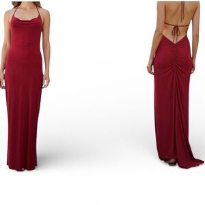 Maria Bianca Nero dark red long dress backless with ruching sz M